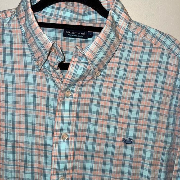 Mens Southern Marsh orange & blue button down - Picture 2 of 3